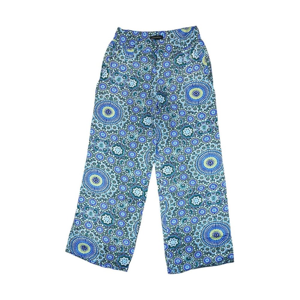 BANANA REPUBLIC Women's Blue Floral Geometric Wide Leg Tie Waist Pants Sz 0